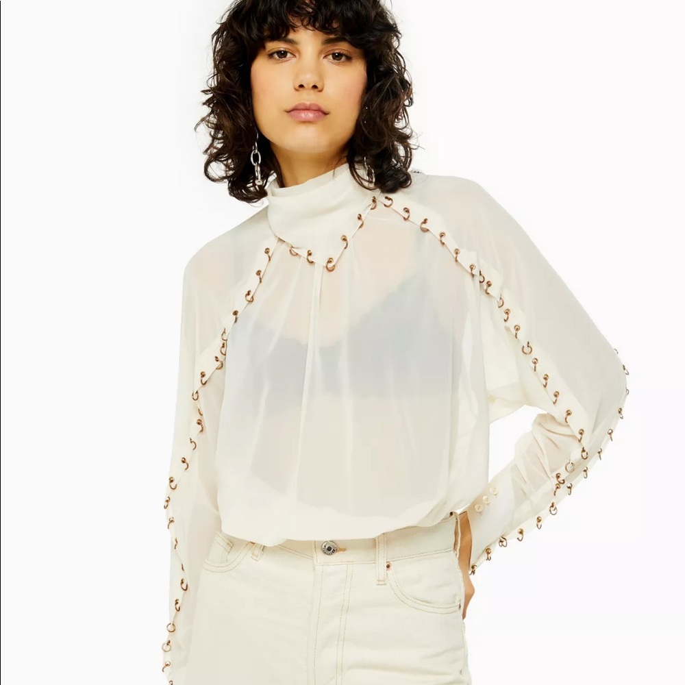 Topshop IDOL Eyelet Long Sleeve Blouse